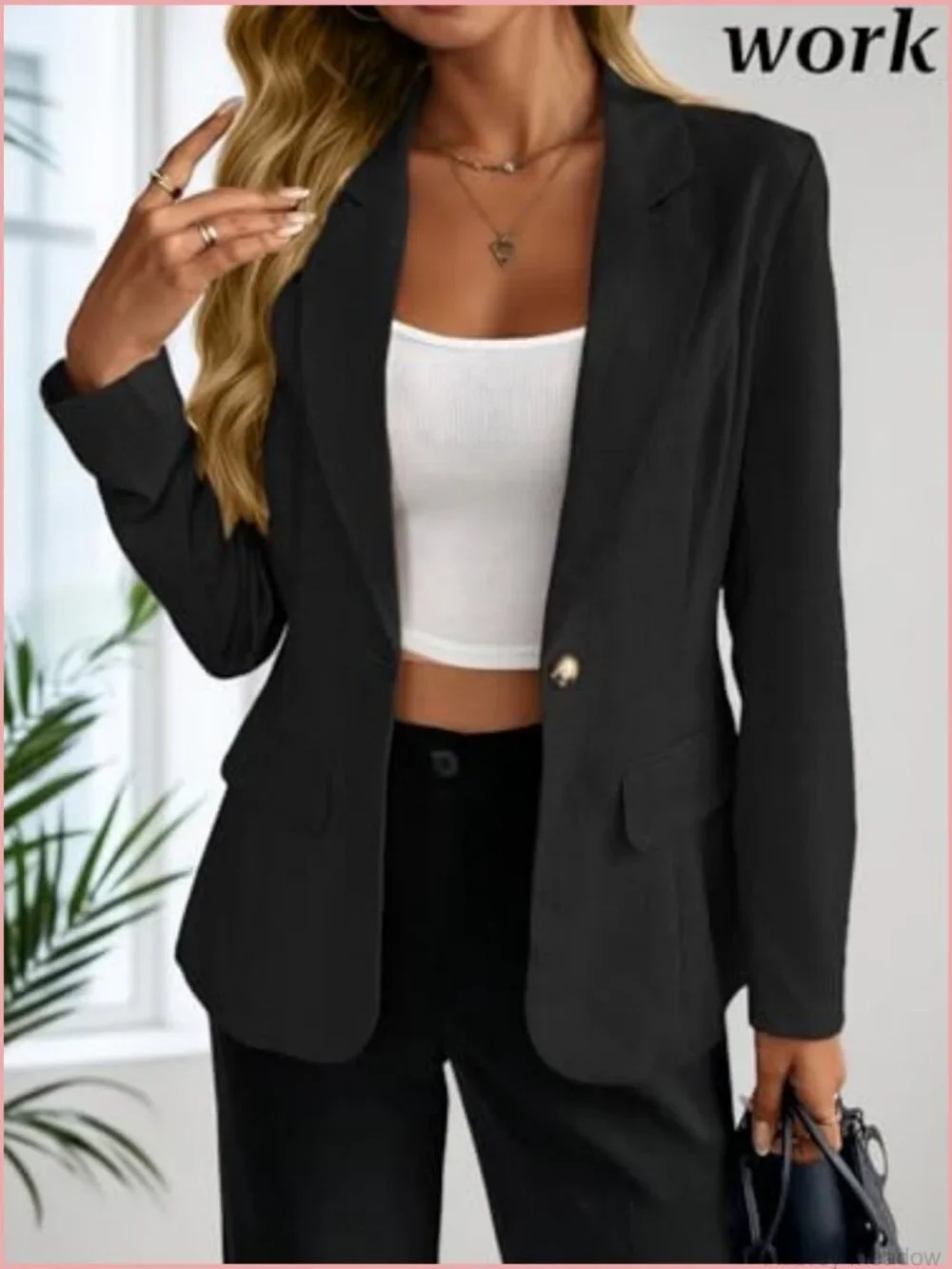 Lightweight Open-Front Blazer Jacket with Pockets Womens Work